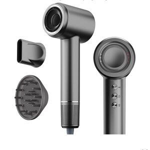 Sleek Silver Hair Dryer with Attachments